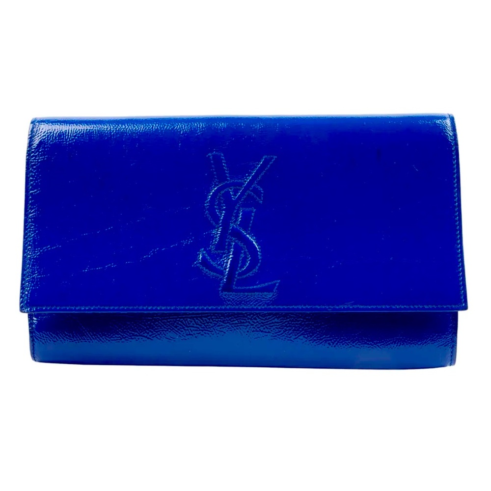 Saint Laurent Textured Patent Calfskin Large Belle De Jour Clutch Royal Blue